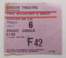 PAUL MCCARTNEY & WINGS 1973 TOUR BIRMINGHAM ODEON KONZERT TICKET STUB