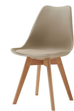 3x Stuhl Gepolsterter PU Kunstleder Esszimmerstuhl Holz Plastik Khaki Z09