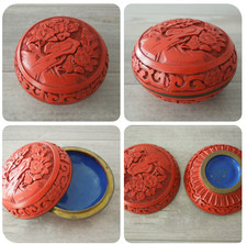 Vintage Lackdose rot geschnitzt Zinnober Zinober Cinnabar China Kunsthandwerk