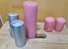 ?️ Kerzen-Set – Eika & Silberfarbene Stumpenkerzen – 5 Stück – unbenutzt