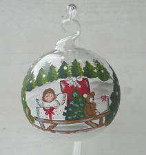 Weihnachtskugel Engel mit Schlitten Land-Art  ♥ 8cm Weihnachten Glas handbemalt 