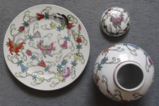 Teller Gefäß Deckel Vase Deko Made in China Alt Gebraucht Top Zustand 3-teilig
