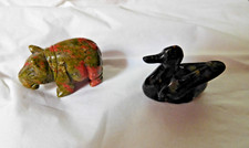 2 Figuren für Setzkasten, Nilpferd und Ente, Halbedelsteine, Handarbeit, selten