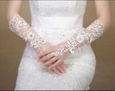Brauthandschuhe Hochzeit Spitzen Braut Handschuhe Weiß Strass Blumen