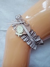 Trachtenschmuck-Strumpfband mit Rüschen + Schleifen Vichy-Karo beige gelb orange