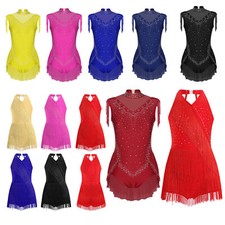 DE Mädchen Quaste Tanzkleid Latein Leotard Fransen Salsa Samba Rumba Jazz Kostüm