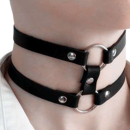 Halskette leder rock - halskette,
