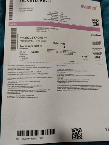 Eintrittskarte circus krone - circus,