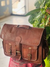 Herren 18 " 4K Kuriertasche Leder Echt Satchel Tasche Laptop Brown Aktentasche