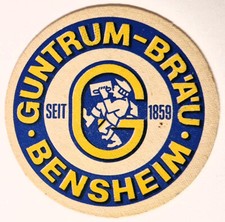 BENSHEIM GUNTRUM BRÄU BIER BRAUEREI BIERDECKEL ORIG. CA. 50-60 JAHRE ALT