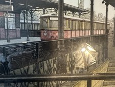 Strassenbahn  Berlin  Standseilbahn Berlin Bahnhof Antik Aquarell Bild 67x52cm