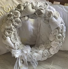 Handgefertigter Shabby Vintage Look Leinen Stoff Kranz  Türkranz Wandkranz -538