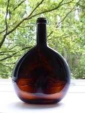 Große braune 3-Liter Glasflasche/Dekovase Braunglas rund/flach 33x23x12cm/1.777g