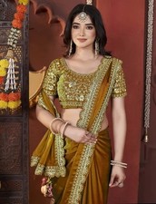 Sari Bluse Mustard Bollywood Sari Designer Saree Hochzeit Indien Seide Sarees