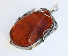 Großer XXL Bernstein Anhänger Silber 925 Vintage art deco