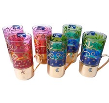 Leonardo Teegläser Tee Glas mit Metallhenkel 3x blau 3x rot