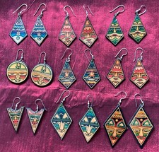 Konvolut Ohrringe Leder bemalt Bali 80er Modeschmuck vintage