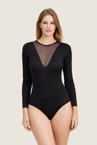 Damen body mit netz - netz, schwarz