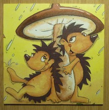 Deko HDF - Tiere Igel Pilz Party Wald Regen Spaß Herbst