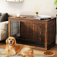 Hundekäfig XXL Hundebox Drahtkäfig Gitterbox Vintage Holz Beistelltisch Design