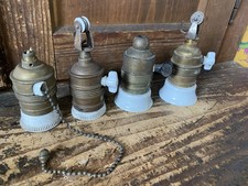 4x antike Lampenfassung mit Drehschalter Zugschalter Messing und Porzellanring 