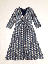 KD Klaus Dilkrath Damen Kleid Jersey  Viskose Bunt Gr. 38 Beige-Blau