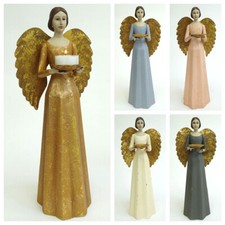 Engel Kerzenhalter 37cm Meander Shabby Vintage Holzoptik Weihnachten XmasLook 