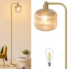 LED Stehleuchte Glas Stehlampe Warmweiß mit Fußschalter Wohnzimmer Standleuchte