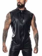 Kunstleder Weste Kurzarm-Shirt Männer Oberteil sexy Kunstleder Shirt Kunstleder 