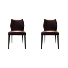 Wittmann 2er Set Stuhl Toga Leder Genuin Mokka Braun Füße Buche Wenge Gebeizt