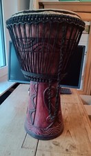 Djembe Trommel mit Tasche Westafrika Ziegelfell Handgeschnitzt, 59 x 31 cm