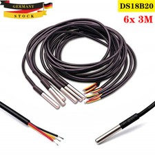 6 Stk DS18B20 3m Kabel Digital Temperatur Edelstahl Wasserdicht Sensor Kabel DE