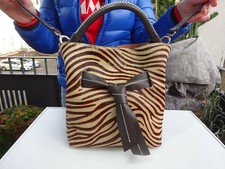 CATS Dam Tasche Tragetasche Schultertasche Kuhfell Leder Zebra Look England Neuw