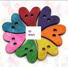 20 KNOPF HERZ BUNT HOLZ ~ 21mm
