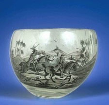 L0657 Art Deco Glas Vase, Steinschönau um 1920, Jagdszene in Schwarzlot Malerei