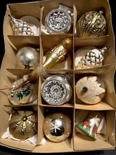 alter Christbaumschmuck Zapfen Nikolaus Reflexkugeln Glocke Vogel auf Clip