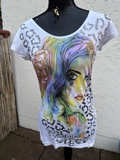 Cipo & Baxx Damen Shirt Gr. M 38 Kurzarm Rundhals Tiger Print silber Steine *Neu