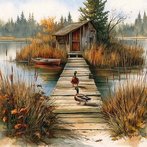 Wandbild holzsteg enten see - wandbild,