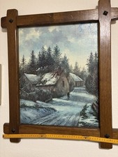 Winterliches Landschaftsbild mit Holzrahmen