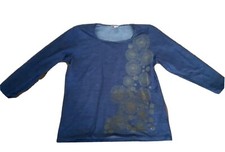 Damen ? LA Shirt CICCIA BELLA Gr 46 48 ? Jeans blau Gold Glitter Blumen Neuw