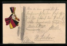 Künstler-AK Handgemalt: Ritter und Schild mit deutscher Fahne 