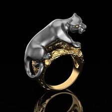 Gold Über Tiger Ring,Panther Ring,Königliche Schwarz Panther Tier Schmuck N220