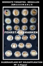 Auswahl BEDROHTE TIERE Medaille Sonderprägung Silberauflage+Goldapplikation PP