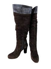 Gefütterte Damen Winterstiefel Gr. 37 Braun Wildleder Stiefel High Heels (W)