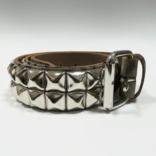 Nietengürtel - Gürtel mit silbernen Pyramidennieten - 2-Reihig -B018F- Echtleder