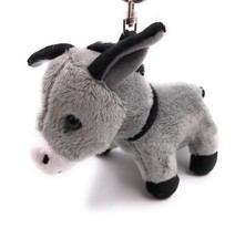 Plüsch / Kuschel / Stoff Tier Schlüsselanhänger Esel grau stehend 14 cm