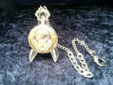 Sprungdeckeltaschenuhr, BiColor, Prägedeckel, abgestufte Karabinerkette