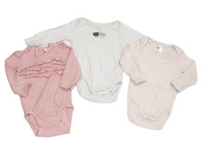 H&M 3x Baby-Body Langarmbody Mädchen Gr. 68 rosa weiß Rüschen Katzen langärmelig