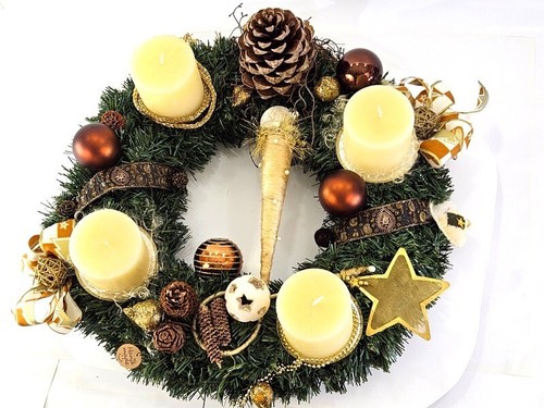 Adventskranz creme braun - adventskranz,