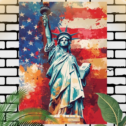Freiheitsstatue mit usa flagge - freiheitsstatue,